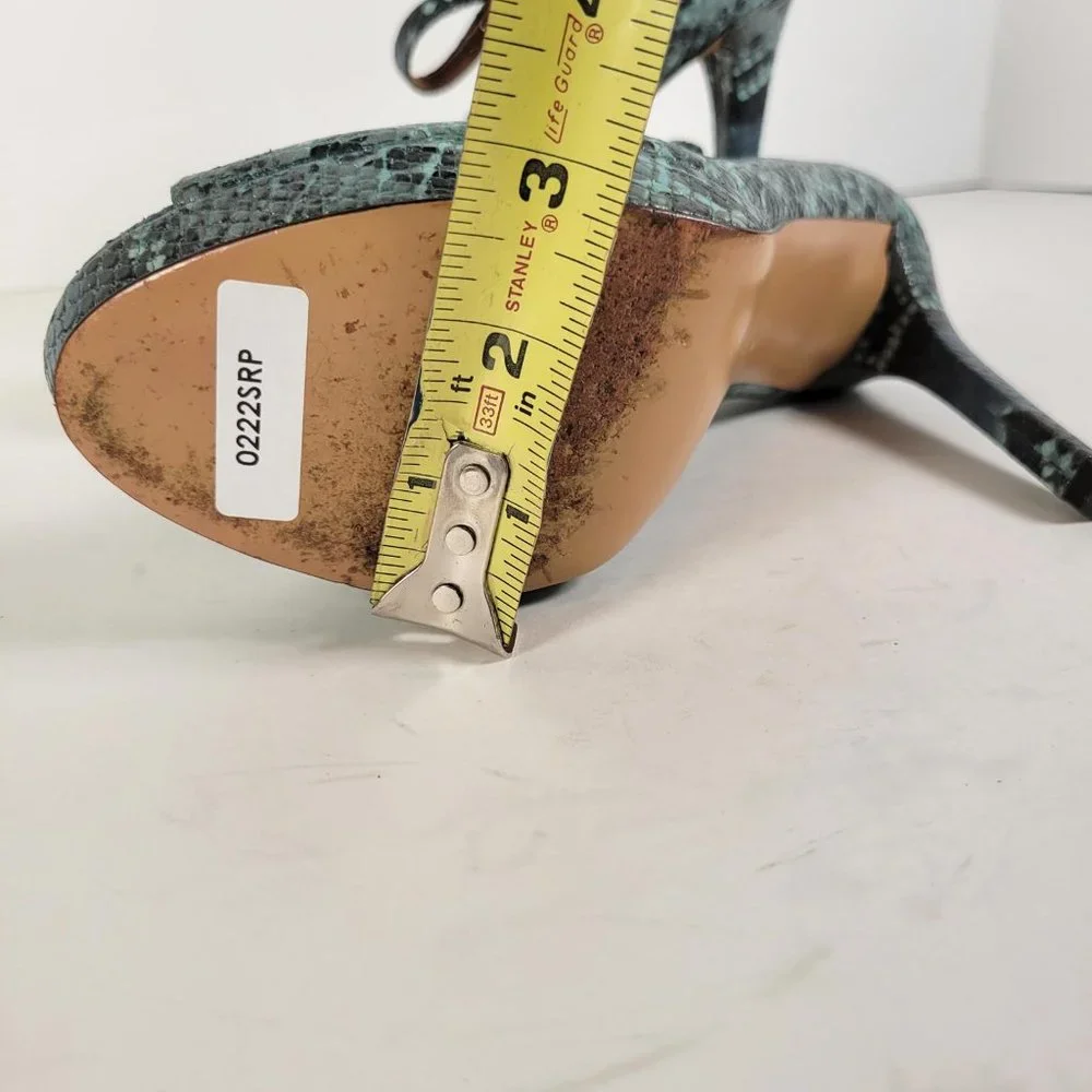 Coach Teal and Navy Snakeskin Mary Jane Peep-Toe Heels—Sz 6.5